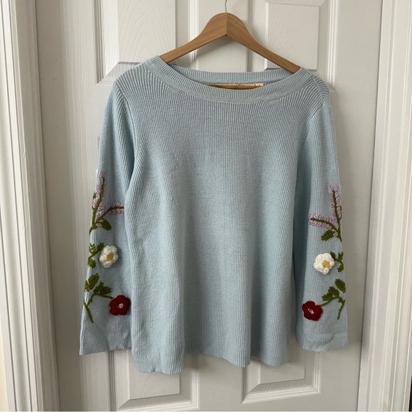 Rosie Neira Anthropologie Sweater Floral Embroidered 3D Dainty Boho Size Small - Picture 2 of 7